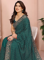 Vellora Green Vichitra Zari Embroidery Work Saree | Grocsy