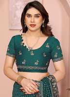 Vellora Green Vichitra Zari Embroidery Work Saree | Grocsy