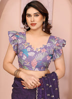 Vellora Violet Crunchy Cruss Festival Wear Embroidery Work Saree | Grocsy