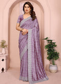 Vellora Dusty Pink Vichitra Embroidery Work Designer Saree | Grocsy
