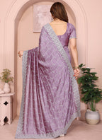 Vellora Dusty Pink Vichitra Embroidery Work Designer Saree | Grocsy