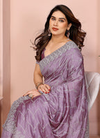 Vellora Dusty Pink Vichitra Embroidery Work Designer Saree | Grocsy