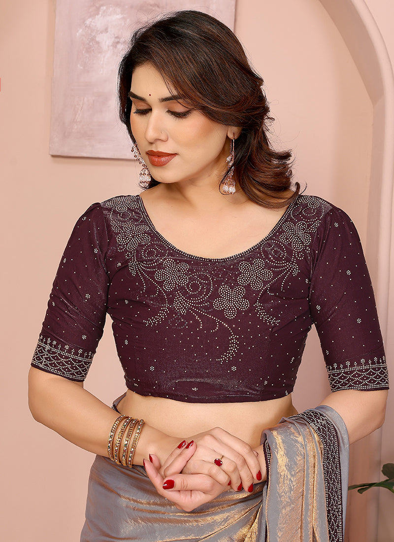 Vellora Grey Fandy Satin Border Work Festival Wear Saree | Grocsy