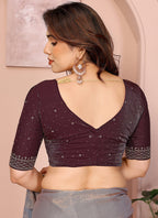 Vellora Grey Fandy Satin Border Work Festival Wear Saree | Grocsy