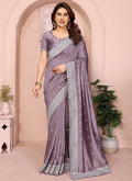 Vellora Lavender Vichitra Embroidery Work Festival Wear Saree | Grocsy
