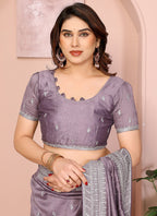 Vellora Lavender Vichitra Embroidery Work Festival Wear Saree | Grocsy