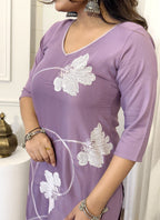 Vellora Viscose Lilac Daily Wear Printed Work Readymade Salwar Suit | Grocsy