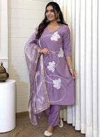 Vellora Viscose Lilac Daily Wear Printed Work Readymade Salwar Suit | Grocsy