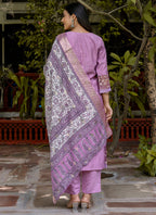Vellora Silk Blend Lavender Casual Wear Embroidery Work Readymade Salwar Suit | Grocsy