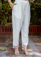 Vellora Silk Blend White Casual Wear Embroidery Work Readymade Salwar Suit | Grocsy