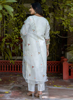 Vellora Silk Blend White Casual Wear Embroidery Work Readymade Salwar Suit | Grocsy