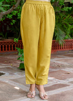 Vellora Cotton Blend Mustard Yellow Casual Wear Foil Print Work Readymade Salwar Suit | Grocsy