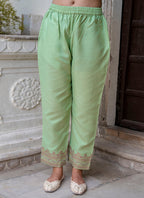 Vellora Cotton Blend Pista Casual Wear Foil Print Work Readymade Salwar Suit | Grocsy
