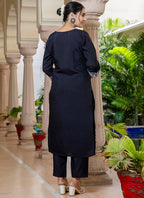 Vellora Silk Blend Black Casual Wear Embroidery Work Readymade Salwar Suit | Grocsy