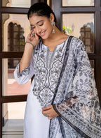 Vellora Silk Blend White Casual Wear Embroidery Work Readymade Salwar Suit | Grocsy