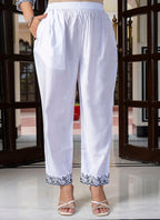 Vellora Silk Blend White Casual Wear Embroidery Work Readymade Salwar Suit | Grocsy