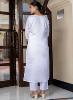 Vellora Silk Blend White Casual Wear Embroidery Work Readymade Salwar Suit | Grocsy