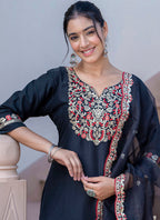 Vellora Silk Blend Black Casual Wear Embroidery Work Readymade Salwar Suit | Grocsy
