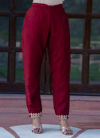 Vellora Silk Blend Maroon Casual Wear Embroidery Work Readymade Salwar Suit | Grocsy