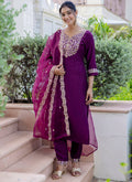 Vellora Silk Blend Magneta Casual Wear Embroidery Work Readymade Salwar Suit | Grocsy