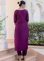 Vellora Silk Blend Magneta Casual Wear Embroidery Work Readymade Salwar Suit | Grocsy