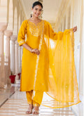 Vellora Silk Blend Mustard Casual Wear Embroidery Work Readymade Salwar Suit | Grocsy