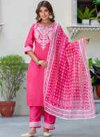 Vellora Silk Blend Pink Casual Wear Embroidery Work Readymade Salwar Suit | Grocsy