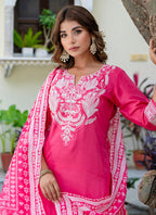 Vellora Silk Blend Pink Casual Wear Embroidery Work Readymade Salwar Suit | Grocsy