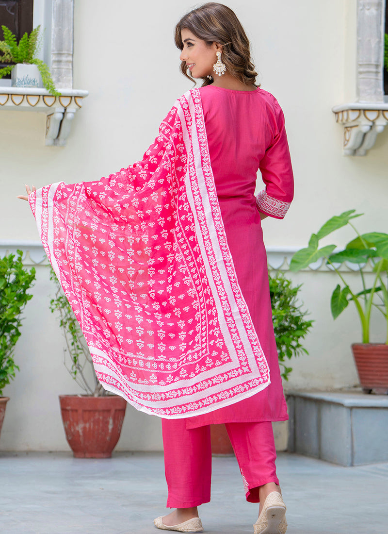 Vellora Silk Blend Pink Casual Wear Embroidery Work Readymade Salwar Suit | Grocsy