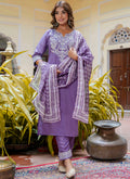 Vellora Silk Blend Lavender Casual Wear Embroidery Work Readymade Salwar Suit | Grocsy