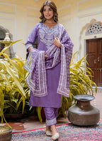 Vellora Silk Blend Lavender Casual Wear Embroidery Work Readymade Salwar Suit | Grocsy