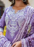 Vellora Silk Blend Lavender Casual Wear Embroidery Work Readymade Salwar Suit | Grocsy