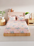 BIANCA Coral & Orange Floral 186 TC King Bedsheet with 2 Pillow Covers | Grocsy