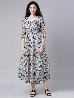 Souchii White Floral Layered Chiffon Empire Midi Dress | Grocsy