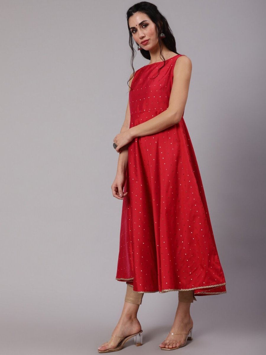 Aks Woven Design Thread Work Anarkali Silk Kurta | Grocsy