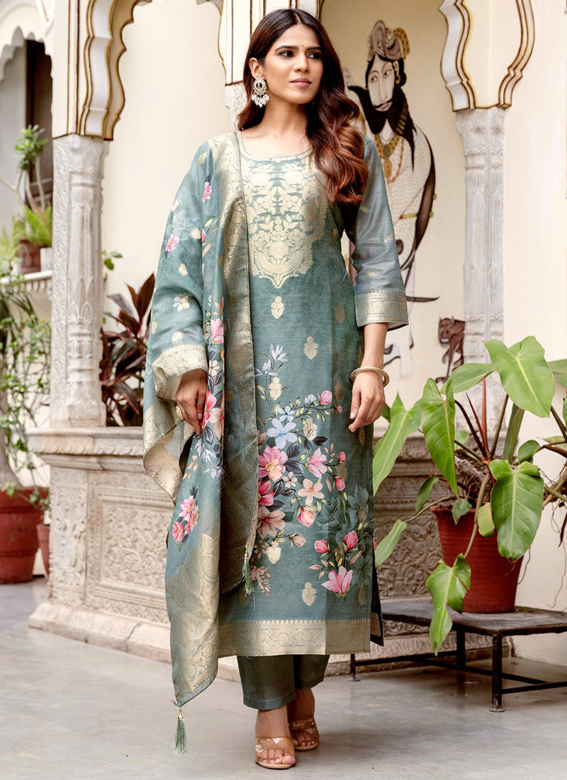 Vellora Viscose Green Festival Wear Digital Print Work Readymade Salwar Suit | Grocsy