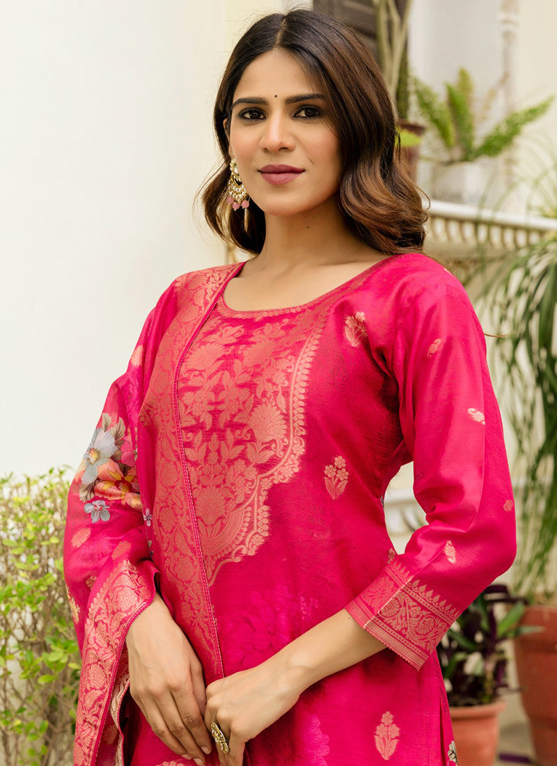 Vellora Viscose Hot Pink Festival Wear Digital Print Work Readymade Salwar Suit | Grocsy