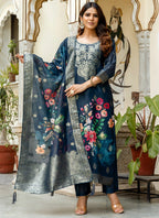 Vellora Viscose Navy Blue Festival Wear Digital Print Work Readymade Salwar Suit | Grocsy