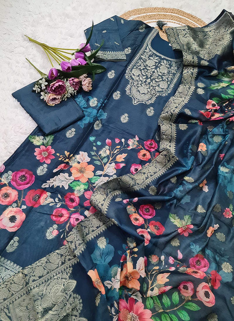 Vellora Viscose Navy Blue Festival Wear Digital Print Work Readymade Salwar Suit | Grocsy
