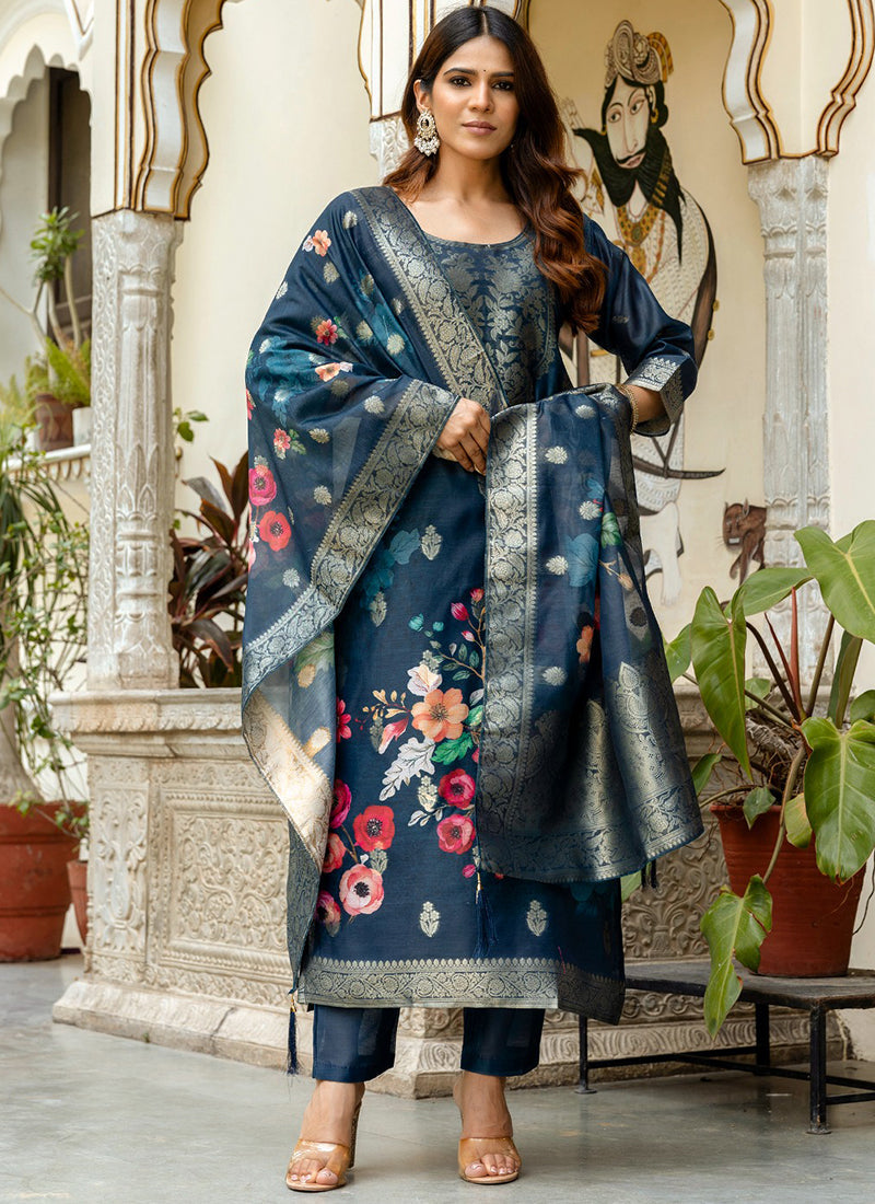 Vellora Viscose Navy Blue Festival Wear Digital Print Work Readymade Salwar Suit | Grocsy