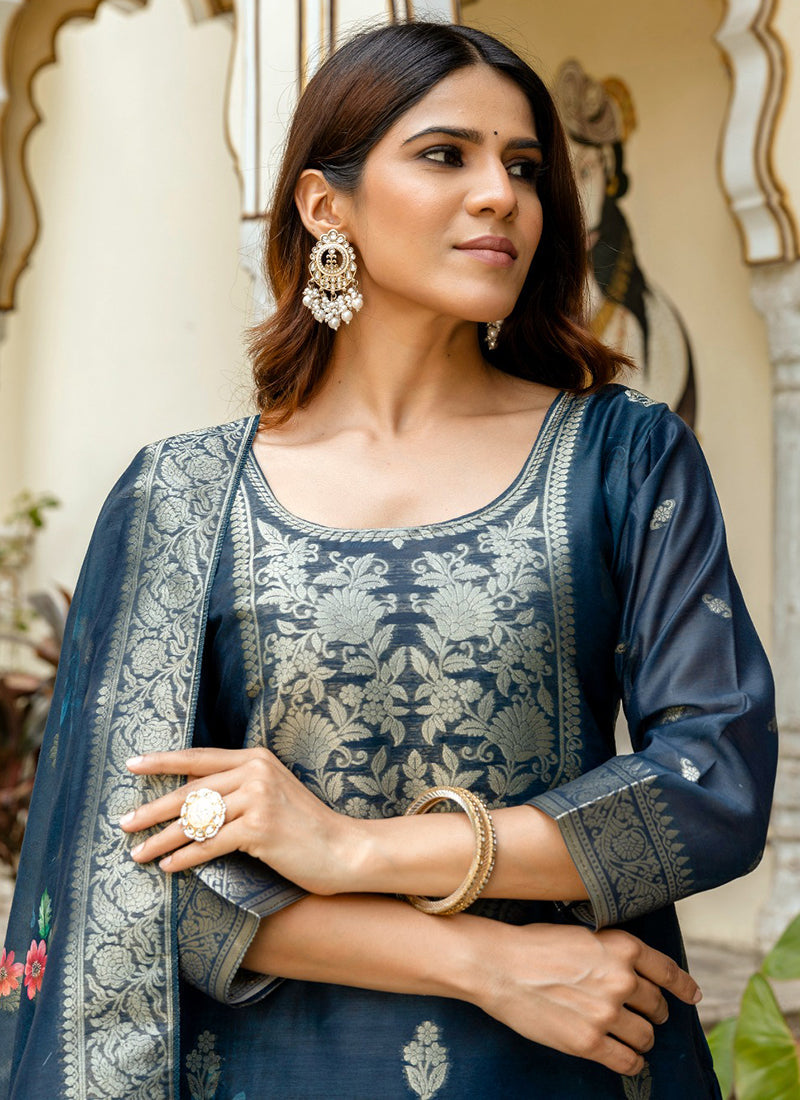 Vellora Viscose Navy Blue Festival Wear Digital Print Work Readymade Salwar Suit | Grocsy