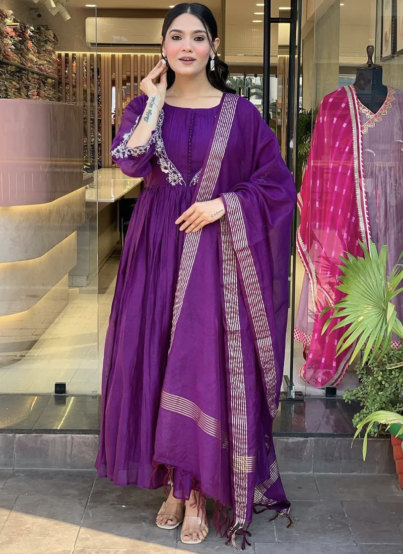 Vellora Viscose Purple Festival Wear Embroidered Work Readymade Salwar Suit | Grocsy