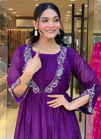 Vellora Viscose Purple Festival Wear Embroidered Work Readymade Salwar Suit | Grocsy