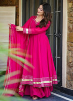 Vellora Georgette Pink Festival Wear Embroidered Work Readymade Gown | Grocsy