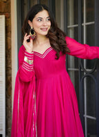 Vellora Georgette Pink Festival Wear Embroidered Work Readymade Gown | Grocsy