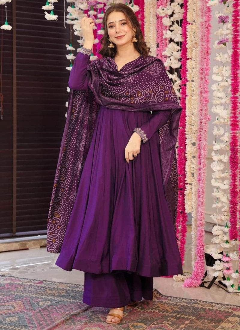Vellora Viscose Wine Festival Wear Embroidered Work Readymade Salwar Suit | Grocsy