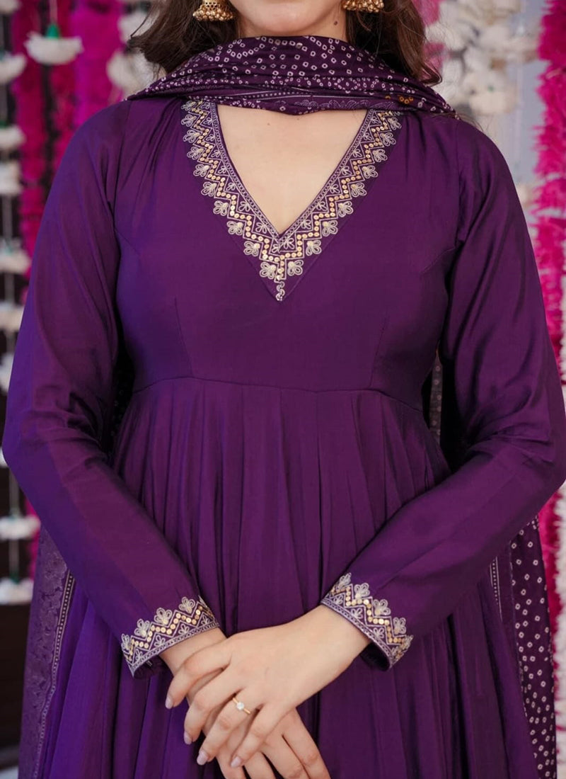 Vellora Viscose Wine Festival Wear Embroidered Work Readymade Salwar Suit | Grocsy