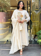 Vellora Viscose Off White Daily Wear Embroidered Work Readymade Salwar Suit | Grocsy