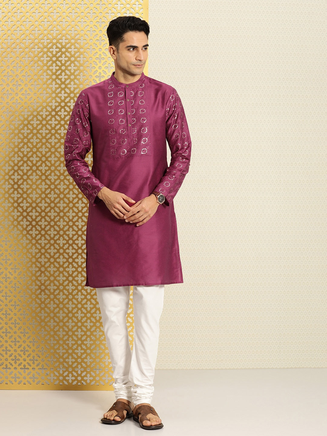 House of Pataudi Jashn Ethnic Motifs Yoke Design Sequinned Kurta | Grocsy