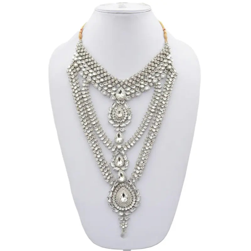 Tehzeeb Creations Platinum Plated Silver Polish Dulhan Bridal Jewelry Set 8 Pcs | Grocsy